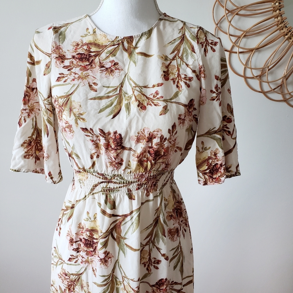 H&M Cream Floral Knee Length Dress| Sz 2 | Modest
